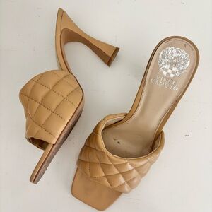 Vince Camuto Reselm Quilted Leather Martini-Heel Mules Tan, Size 11 EUC
